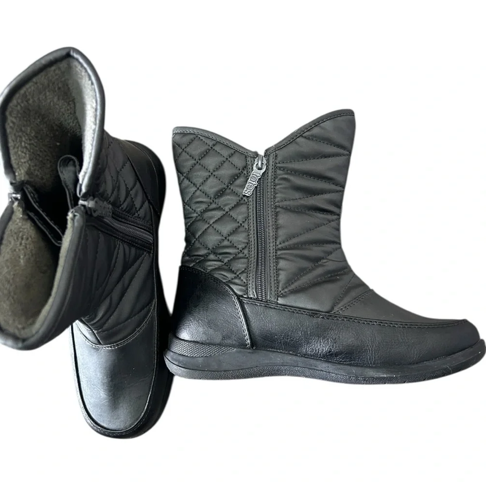 Totes Waterproof Insulated Quilted Black Grey‎ Zip Up Boot Sz 8